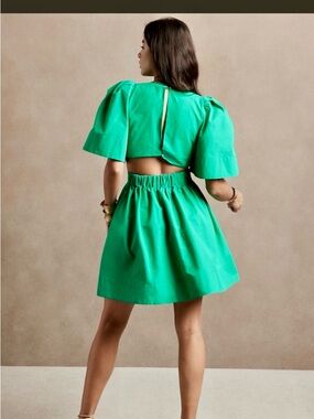 Banana Republic Emerald Puff-Sleeve Cutout Mini Dress